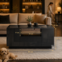 Makika LED Couchtisch / Design Wohnzimmertisch mit Ablagefach und Schubladen - Schwarz Hochglanz
