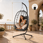 Makika H�ngesessel mit Gestell h�henverstellbar aus Polyrattan in Grau