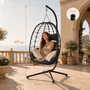 Makika H�ngesessel mit Gestell h�henverstellbar aus Polyrattan in Schwarz
