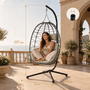 Makika H�ngesessel mit Gestell h�henverstellbar aus Polyrattan in Gr�n / Grau