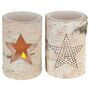Echtwachs LED Kerze 10x15cm Birkenoptik Echtwachskerze mit Stern