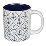 Tasse aus Steingut mit Anker Motiv ca. 325 ml und Rautenmuster Kaffeebecher