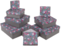 8 graue Geschenkkartons mit Fr�hingsblumen in verschiedenen Gr��en