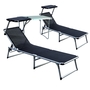 2 St�ck Aluminium Gartenliege schwarz mit Dach L188xB57cm + Beistelltisch