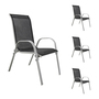 4xOutdoorstuhl Gartenstuhl Stapelstuhl Metall Silber Textilen Schwarz 