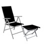 Garten Klappstuhl Aluminium - Textilen Silbergrau/Schwarz + Fu�hocker Silber/Schwarz