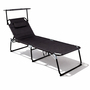 XXL Aluminium Gartenliege Sonnenliege Schwarz mit Dach L200xB70cm
