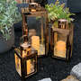 3er Set Edelstahl-Laternen 22/32/46cm 3 Lichterketten LED Kerzen