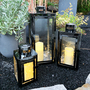 3er Luxus Laternen / Gartenlaternen Set inkl. 3 Lichterketten +  Edelstahl Schwarz poliert