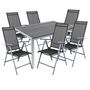 7 teilige Gartengarnitur Gartenm�bel Alu Silber Non-Wood 180x90cm + 6 Hochlehner mit Textilen 
