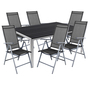 7 teilige Gartengarnitur Alu Anthrazit Non-Wood 150x90cm + 6 Hochlehner mit Textilen 