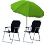  2x Campingstuhl Klappstuhl Schwarz + Sonnenschirm 180cm Lime Gr�n