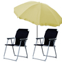  2x Campingstuhl Klappstuhl Schwarz + Sonnenschirm 180cm Beige