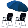  2x Campingstuhl Klappstuhl Schwarz + Sonnenschirm 180cm Dunkelblau