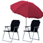  2x Campingstuhl Klappstuhl Schwarz + Sonnenschirm 180cm Rot