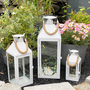 3er Set Laternen Windlicht Gartenlaterne wei� Metall mit Seilgriff 25/40/51cm 