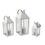 3er Set Laternen Windlicht Gartenlaterne wei� Metall mit Seilgriff 25/40/51cm 