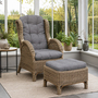 Rattan Relaxsessel mit Fu�hocker inklusive Sitzpolster Dunkel Grau