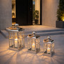 3er Set Edelstahl Glas Laternen Windlicht Gartenlaterne mit Griff H27/39/52m