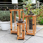 3er XXL Design Holz-Laternen-Set Windlicht Gartenlaterne Edelstahldach