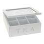 Teebox Holz Wei� Deckel 9-F�cher mit Aufschrift TEA 
