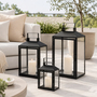 3er Gartenlaternen Laternen Metall Windlicht Schwarz H28/35/44cm