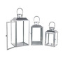 3er Gartenlaternen Laternen Metall Windlicht Silber H24/33/41cm 