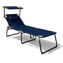 Aluminium Gartenliege Sonnenliege Dunkelblau  Dach Kissen L200xB70cm