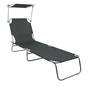 3-Bein Gartenliege Campingliege Grau 186x55x24cm mit Sonnenschutzdach