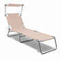 3-Bein Gartenliege Campingliege Beige 186x55x24cm mit Sonnenschutzdach