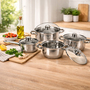 8tlg Kochtopfset Kocht�pfe Edelstahl Induktion Glasdeckel Kochen K�che