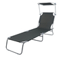 3-Bein Gartenliege Campingliege Schwarz 186x55x24cm  Sonnenschutzdach