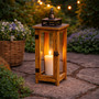 Stielvolle Holz-Laterne Windlicht Gartenlaterne mit Edelstahldach 