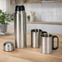 3?tlg. Edelstahl Thermoskanne Isolierkanne 1L + 2 Isolier?Kaffeebecher