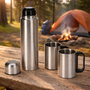3?tlg. Edelstahl Thermoskanne Isolierkanne 1L + 2 Isolier?Kaffeebecher