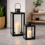 2tlg Metall Laternen Set Schwarz Gartenlaterne Windlicht ca. H30/41cm