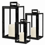 3er Laternenset Windlicht Gartenlaterne Metall Schwarz H30/40/53cm 