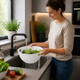 R�hrsch�ssel mit Deckel + Salatseiher Sieb Wei� Kunststoff 3,7L