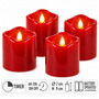 4er LED Kerzen Kerzenset Stumpenkerze Timer Rot flackern 7 x H9cm