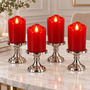4er LED Kerzen Kerzenset Stumpenkerze Timer Rot flackern 7 x H9cm