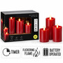 3er LED Kerzen Kerzenset Stumpenkerze Timer Rot flackern H10/12/15cm