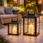 2er Gartenlaternen Laternen Metall Windlicht Schwarz H28/35cm