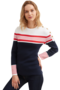 Saint James 0346 Luzac Baumwolle Marinepullover mit Schulterknpfen Blau rot wei gestreifter Seemannspullover