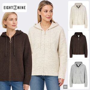 Modische Strickjacke Kapuze Langarm Rei�verschluss