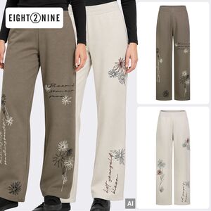 Hose Weites Bein Blumenstickerei Schriftz�ge Rippbund