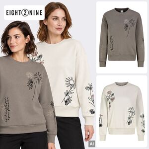 Stylischer Pullover Rundhals Blumenstickerei Langarm