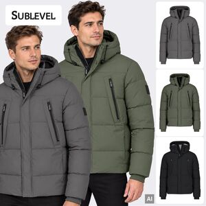 Winterjacke Kapuze Rei�verschluss Napoleontasche Langarm