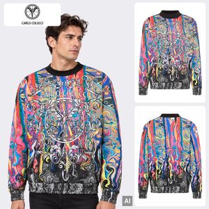 Sweatshirt Alloverprint Gerippter Kragen Lange �rmel