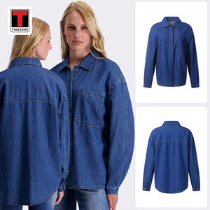 Jeansbluse Hemdkragen Knopfleiste Brusttasche Loose Fit