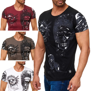 Herren T Shirt Allover Indian Biker Print Kurzarm Rundhals
